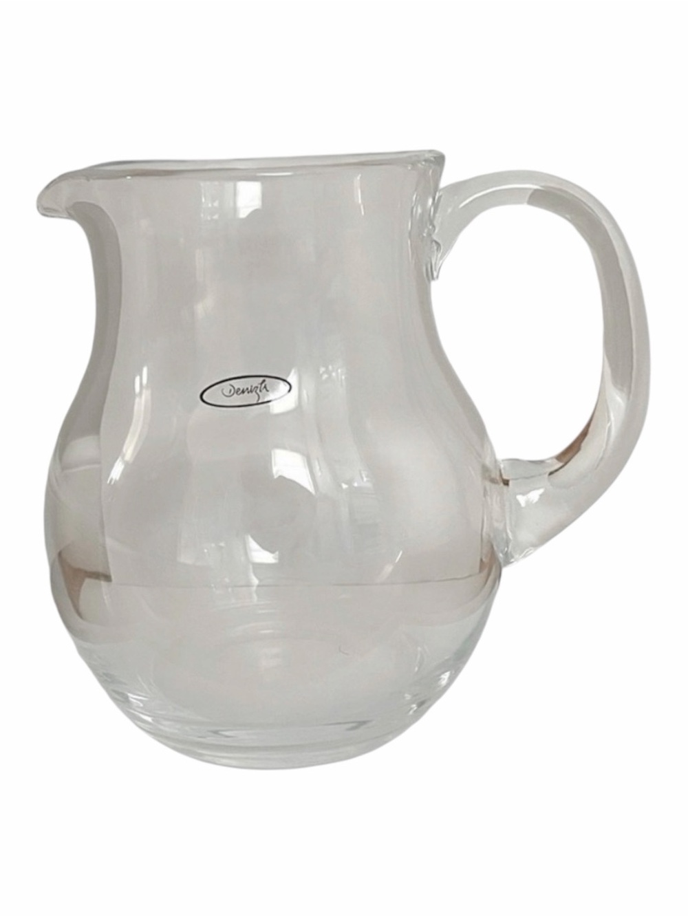 Denizli Hand-Blown Art Glass White Swirl Cased Glass Water Pitcher Heavy Glass